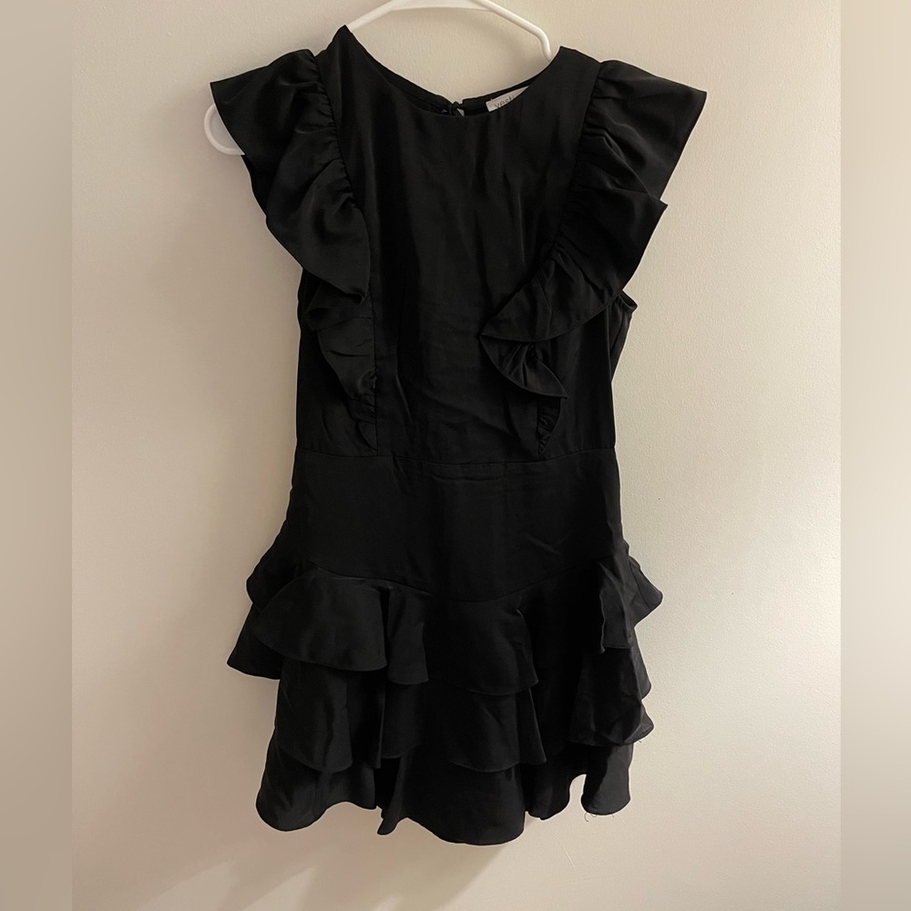 Black Vestique Dress with Ruffles